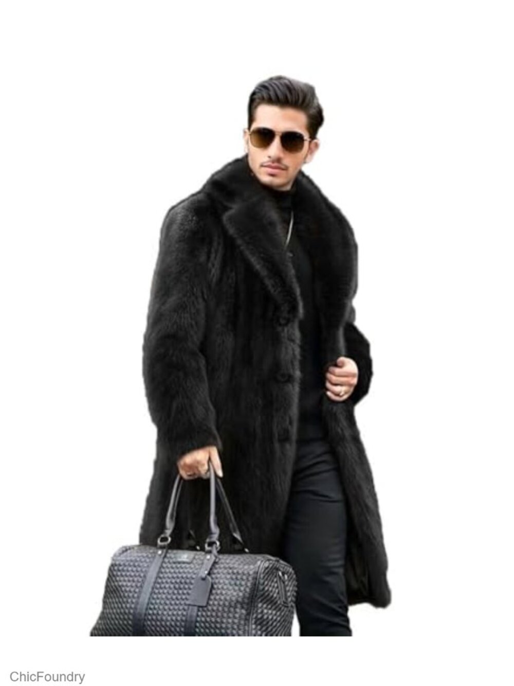 Men's Faux Fur Winter Trench Coat Long Fluffy Faux Mink Overcoat